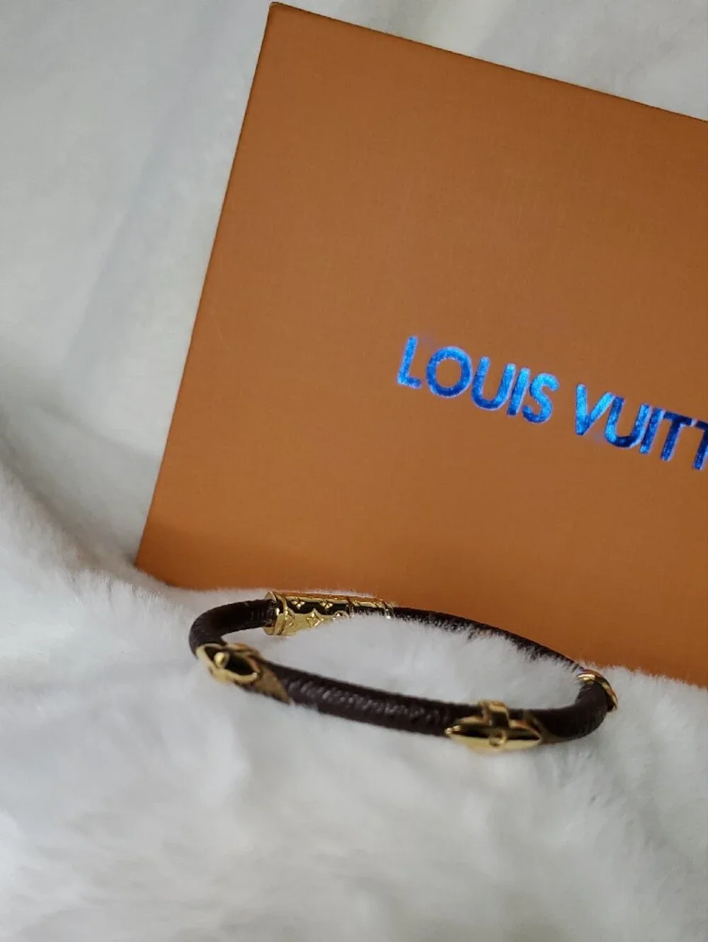 Lv  Brown Cord Bracelet with Gold Accent
